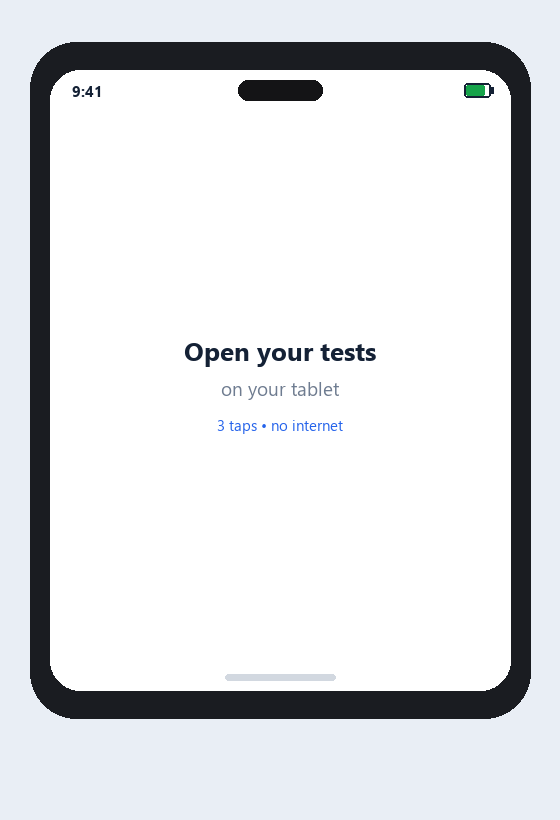 How to open a BenchmarkReady test on a tablet — tap the file and it opens in your browser, no internet needed